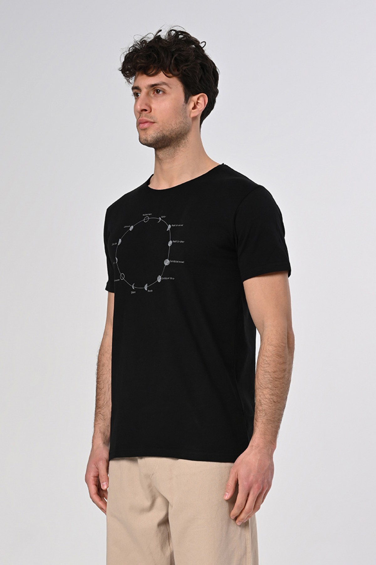 Hicri Takvim Tasarım Pamuk Siyah T-shirt